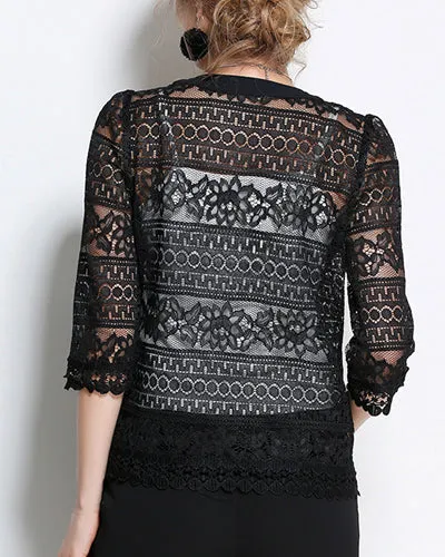 Slim-Fit Lace O-Neck Cropped Sleeve Coat