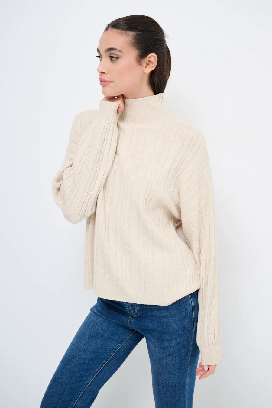 Soft cable-knit turtleneck sweater wholesale