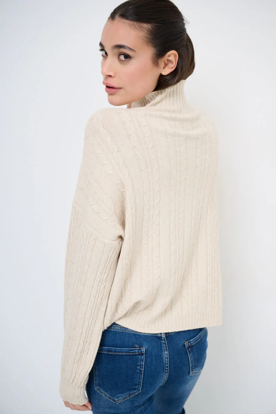 Soft cable-knit turtleneck sweater wholesale