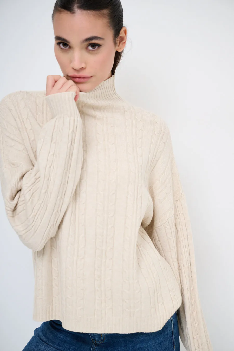 Soft cable-knit turtleneck sweater wholesale