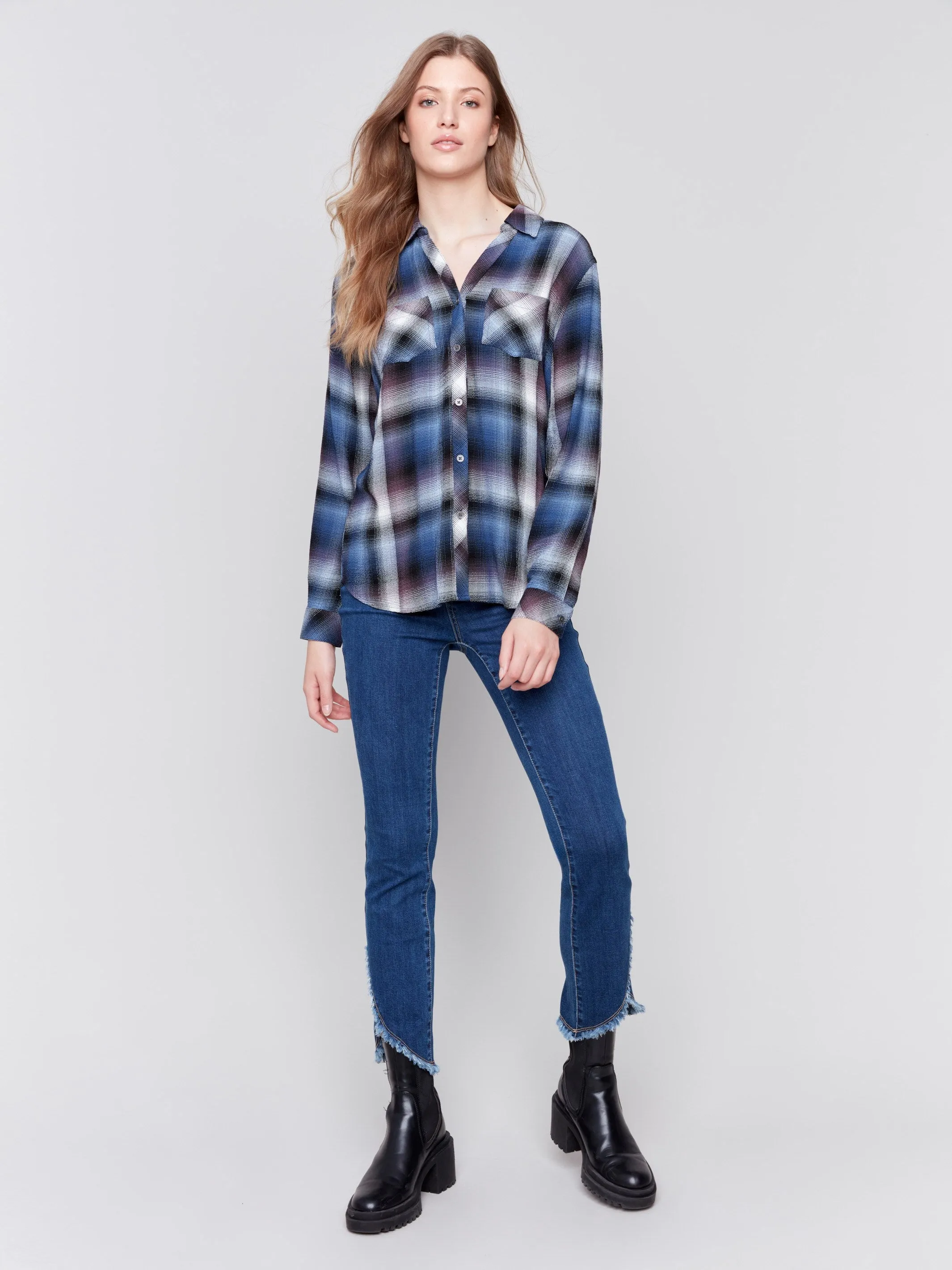 Soft Plaid Button-Down Shirt - Frost