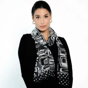 SOLD OUT-Black & White Scarf  Abstract Print - Marrero Collection