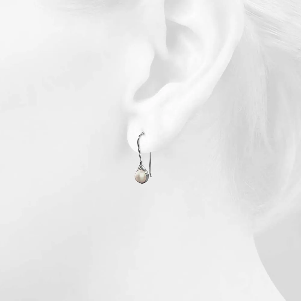 Solid 925 Signature Silver Pearl Dynasty Hook Earrings