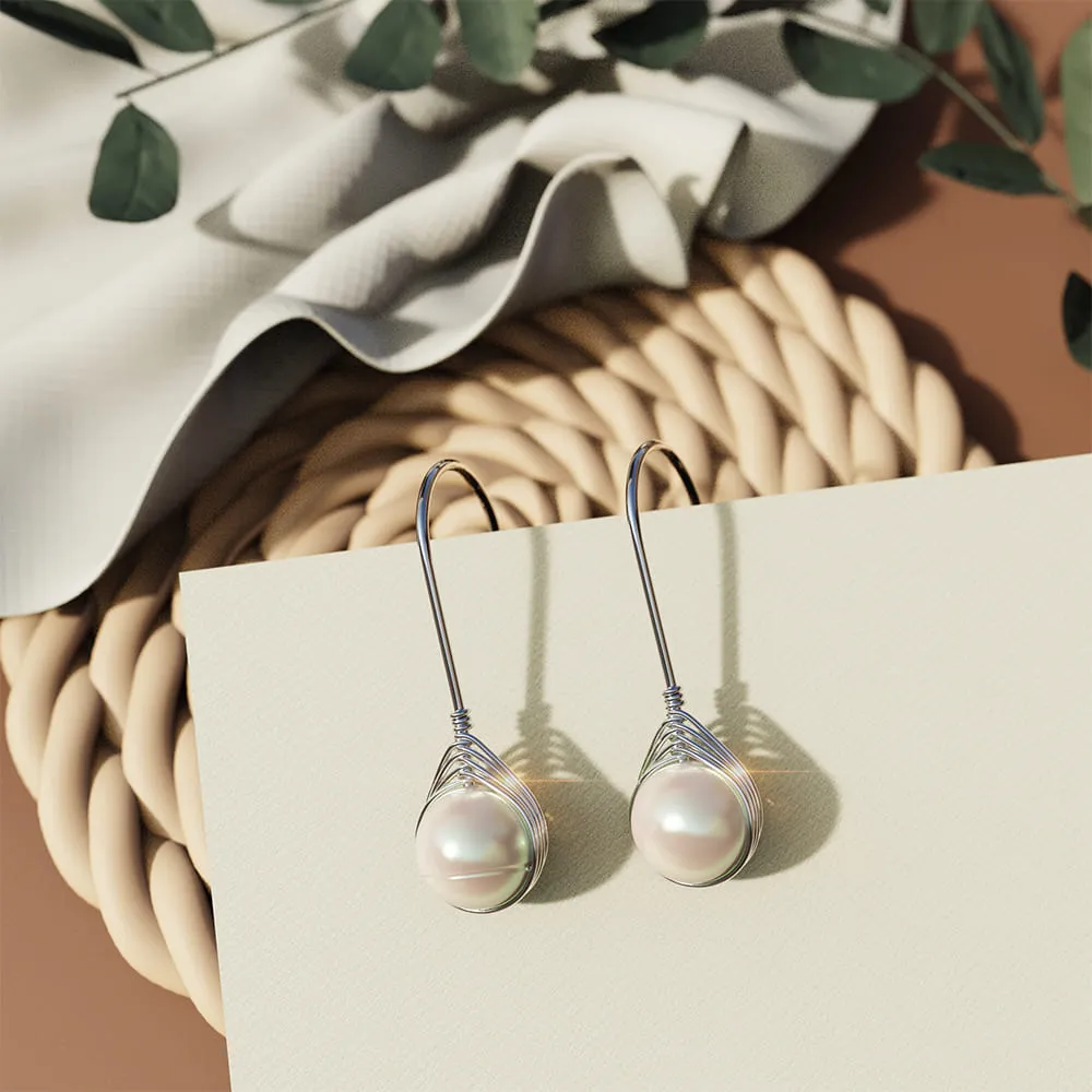 Solid 925 Signature Silver Pearl Dynasty Hook Earrings