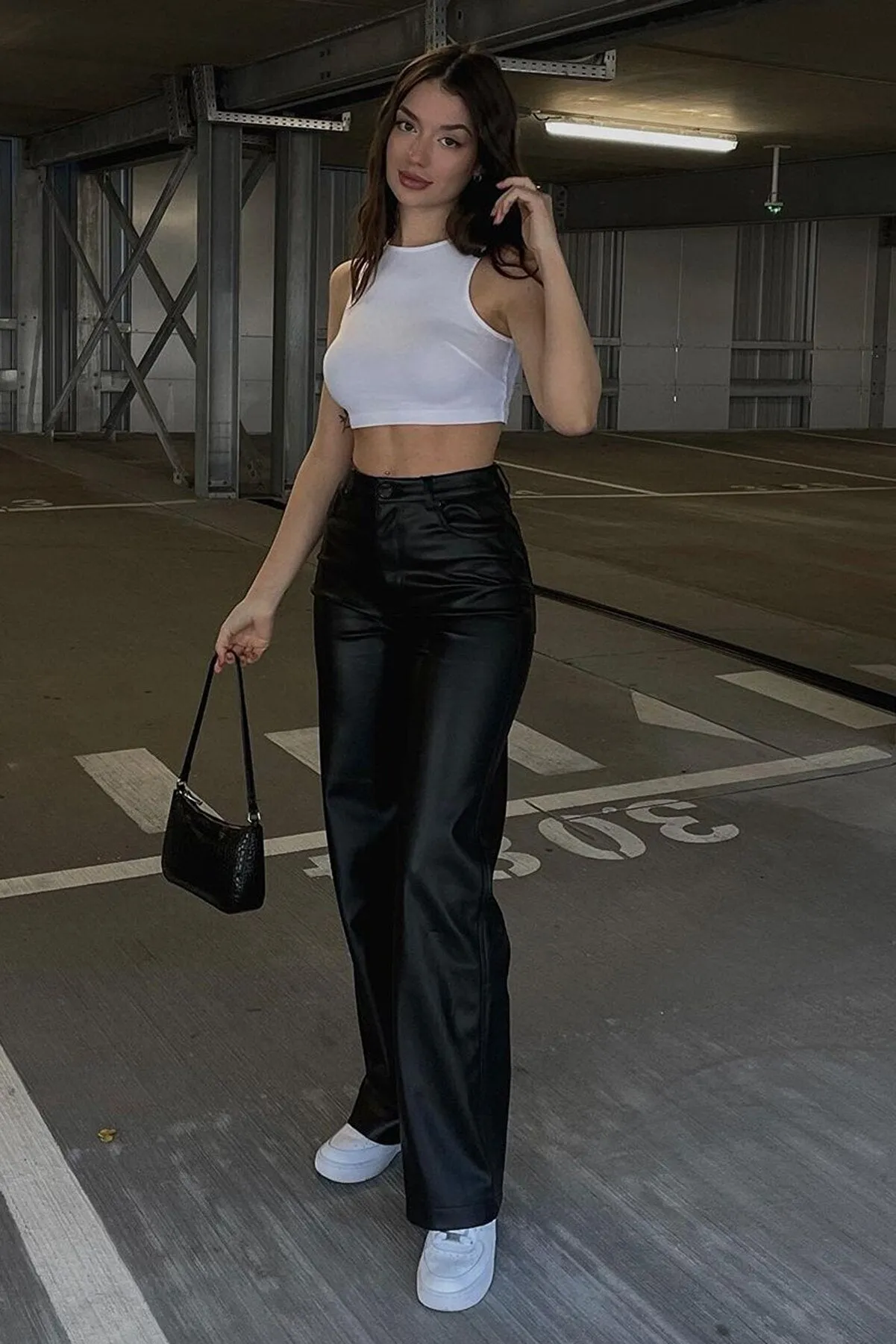 straight leg leather trousers