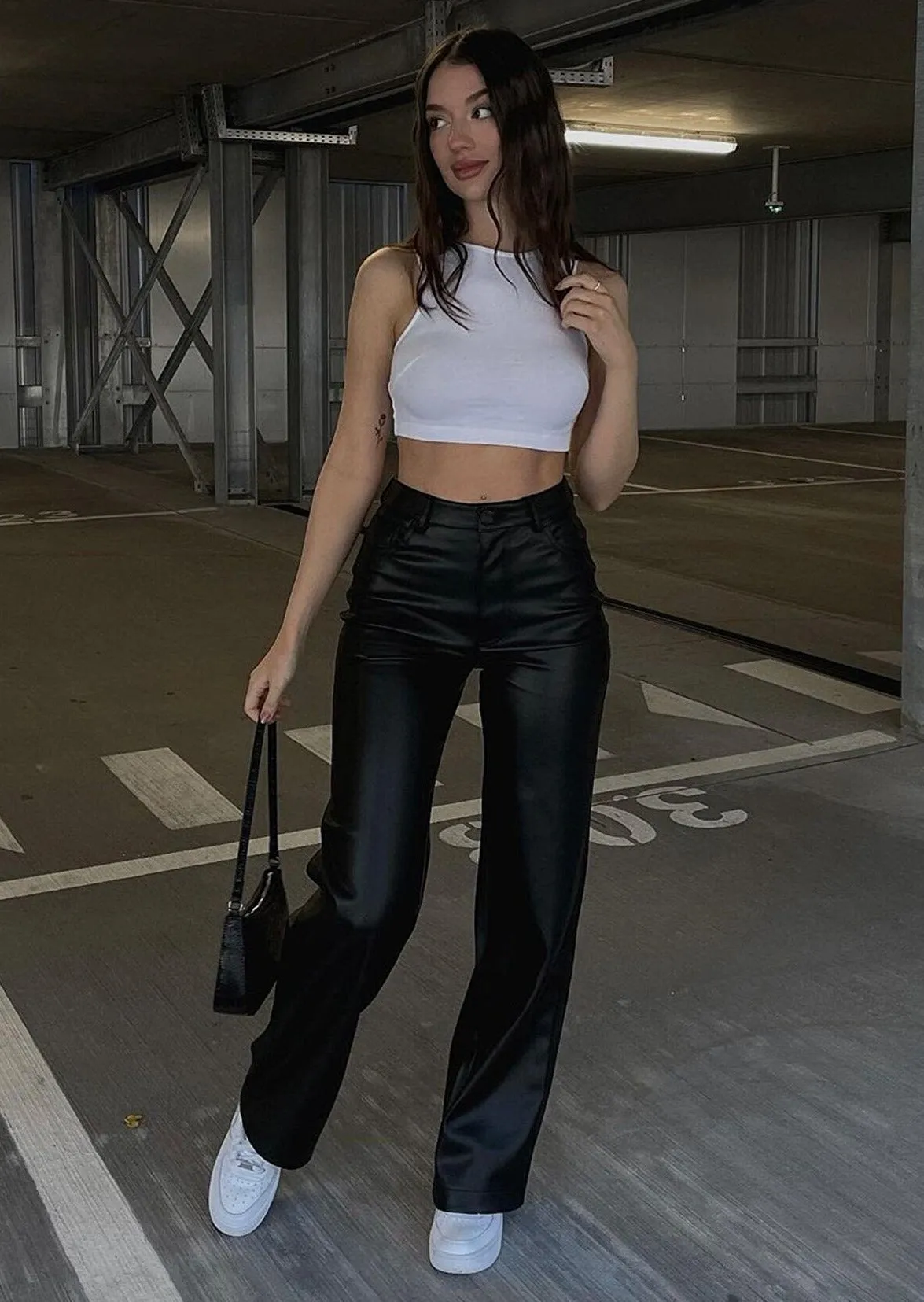 straight leg leather trousers