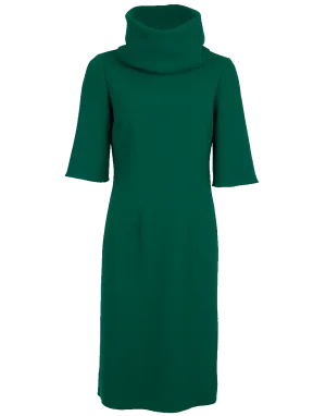 Stretch Wool Crepe Turtleneck Dress