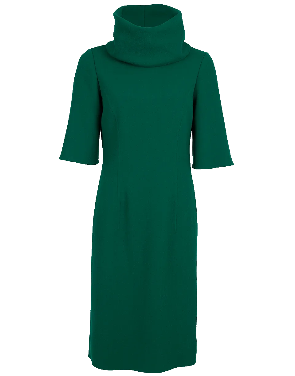 Stretch Wool Crepe Turtleneck Dress