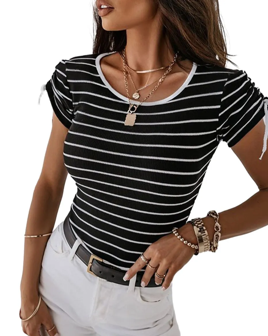 Stripe Contrast Neckline T-Shirt