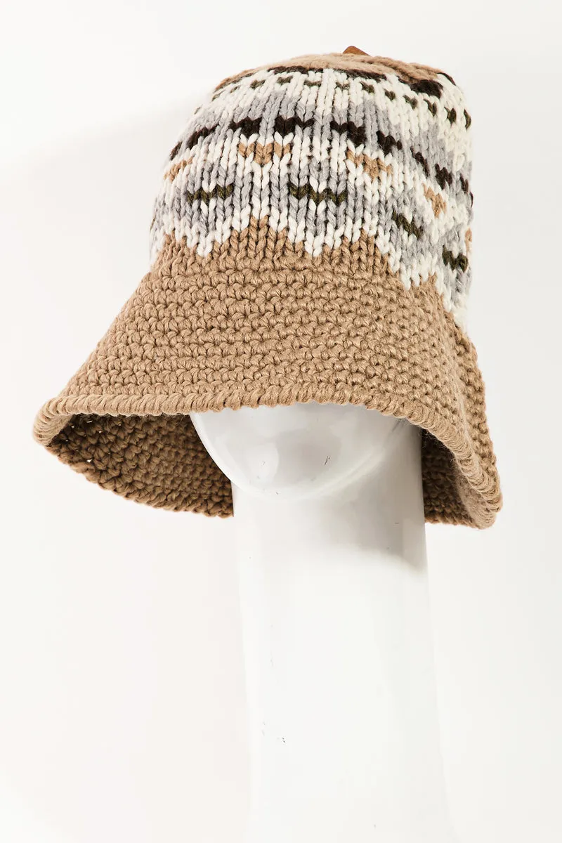 Striped Fair Isle Crochet Knit Bucket Hat