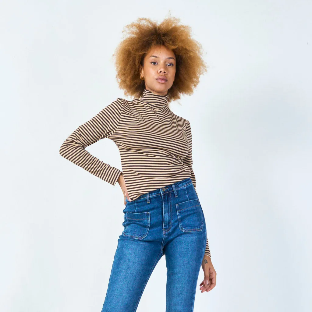 Striped long sleeve turtleneck top wholesale