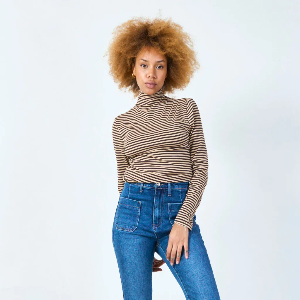 Striped long sleeve turtleneck top wholesale