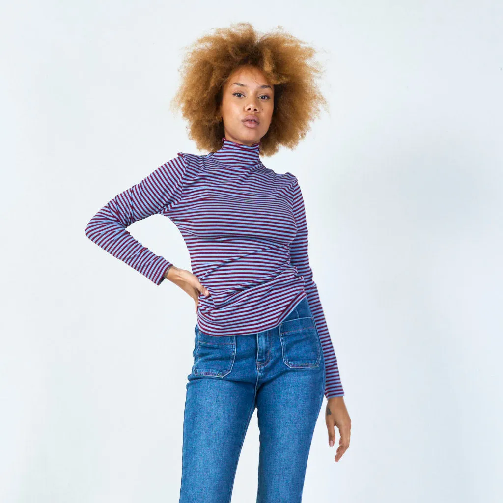 Striped long sleeve turtleneck top wholesale