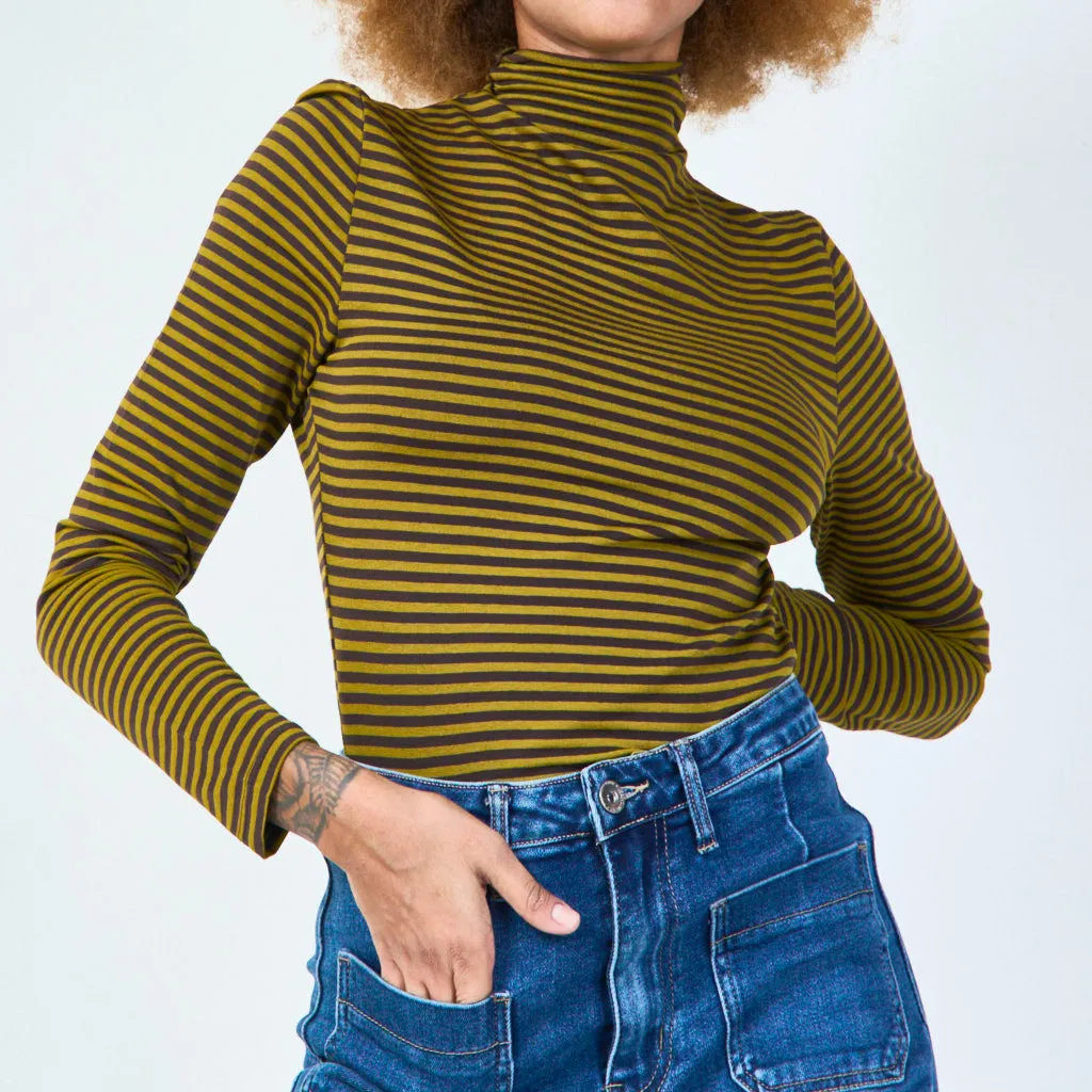 Striped long sleeve turtleneck top wholesale