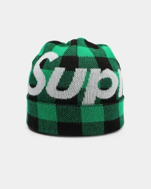 Supreme Big Logo Beanie Green Plaid