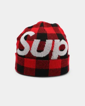 Supreme Big Logo Beanie Red Plaid