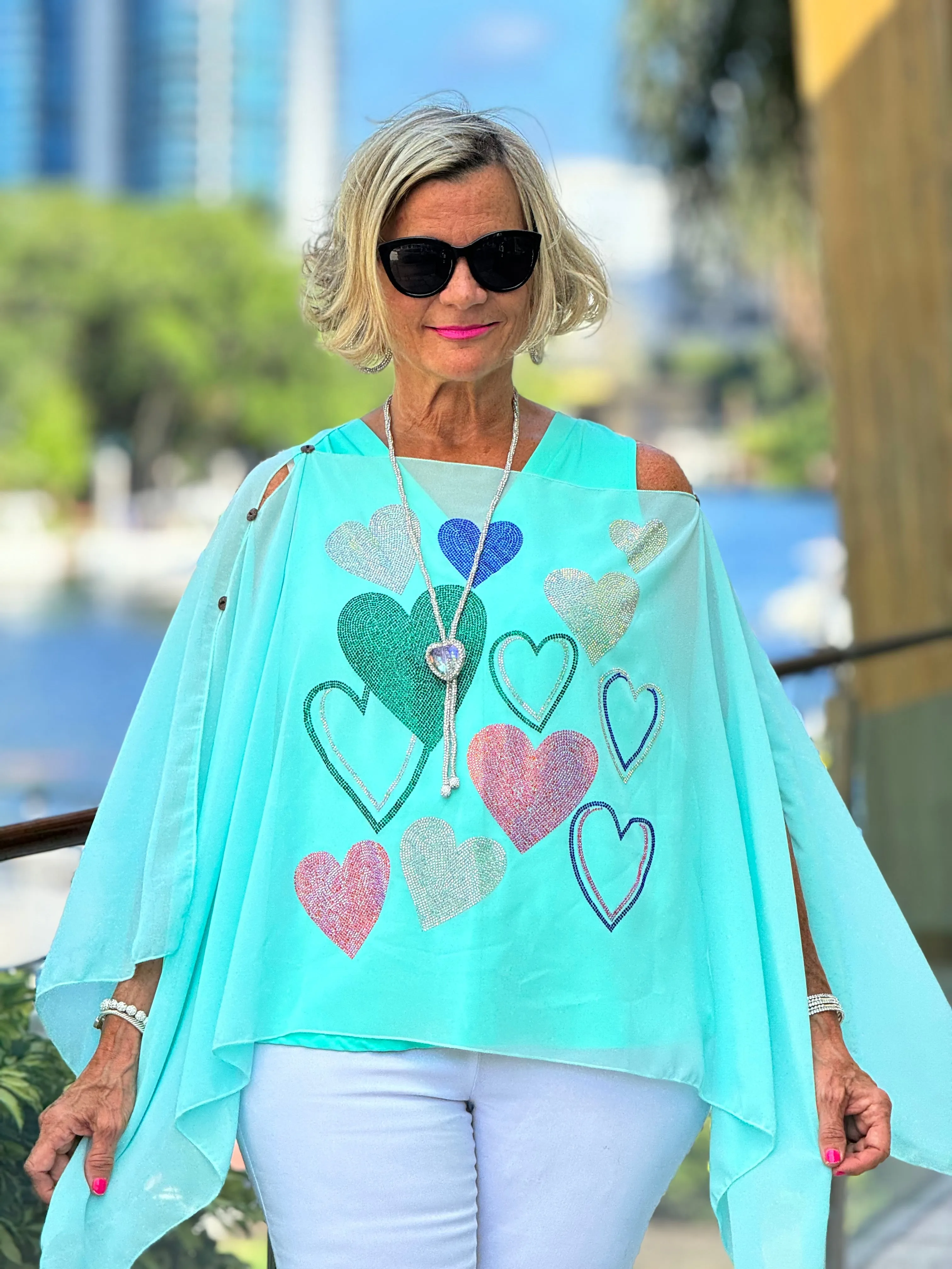 SWAROVSKI CRYSTAL SEAFOAM HEART TOP