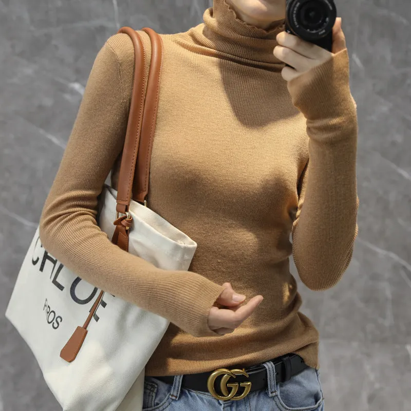 The Rock Turtleneck Autumn and Winter Pullover Sweater Women's Wool High Collar Short Section Knitted Bottoming Shirt