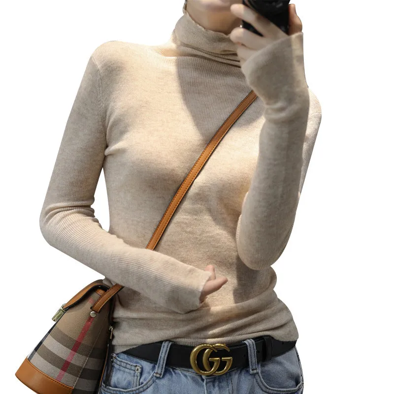 The Rock Turtleneck Autumn and Winter Pullover Sweater Women's Wool High Collar Short Section Knitted Bottoming Shirt