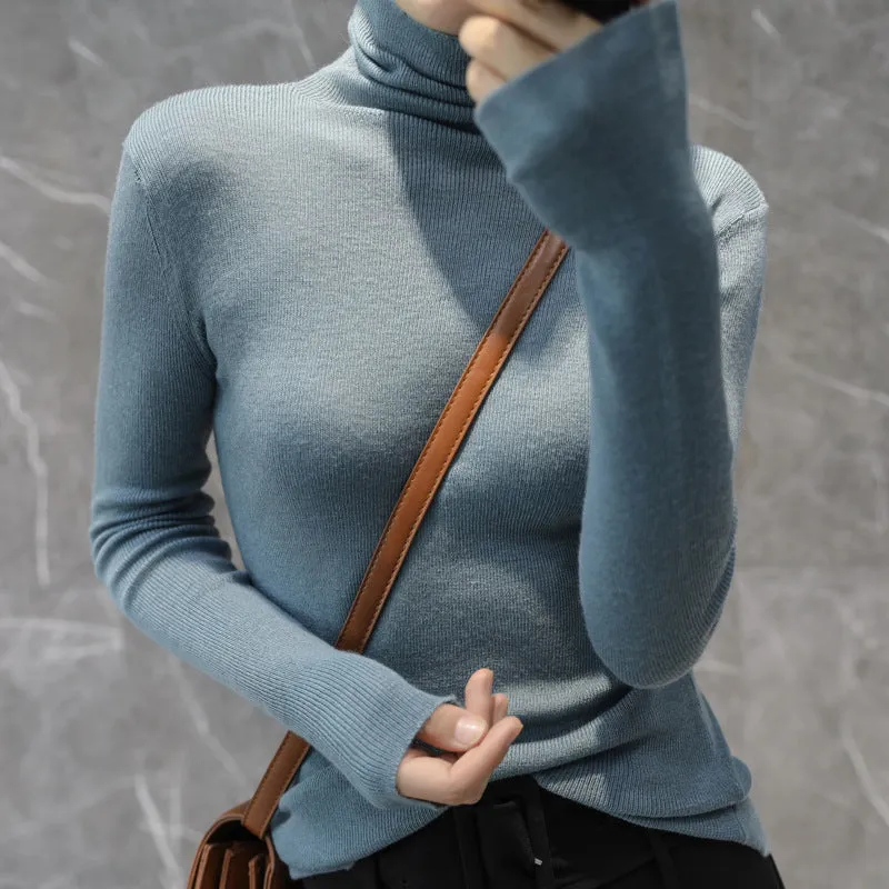 The Rock Turtleneck Autumn and Winter Pullover Sweater Women's Wool High Collar Short Section Knitted Bottoming Shirt