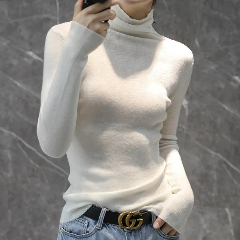 The Rock Turtleneck Autumn and Winter Pullover Sweater Women's Wool High Collar Short Section Knitted Bottoming Shirt