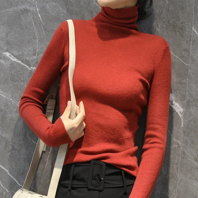 The Rock Turtleneck Autumn and Winter Pullover Sweater Women's Wool High Collar Short Section Knitted Bottoming Shirt