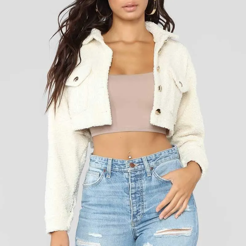 Thick White Short Teddy Faux Fur Cropped Jacket Winter Coats