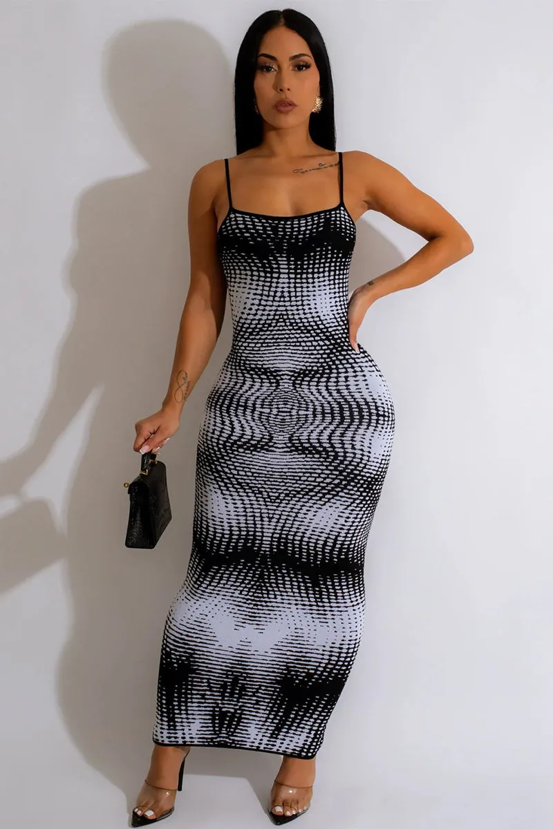 Tie Dye Dot Print Strap Bodycon Maxi Dress