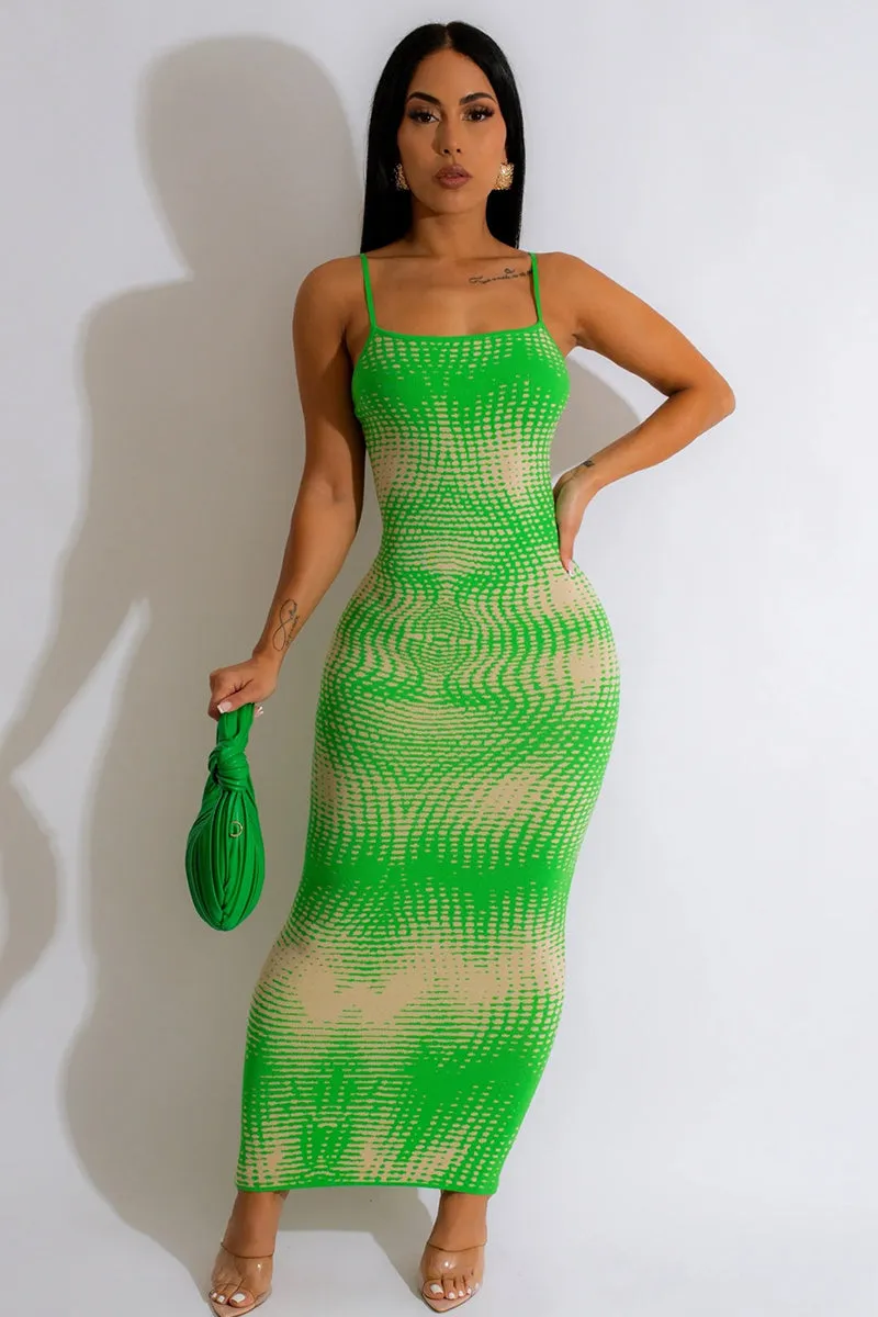 Tie Dye Dot Print Strap Bodycon Maxi Dress