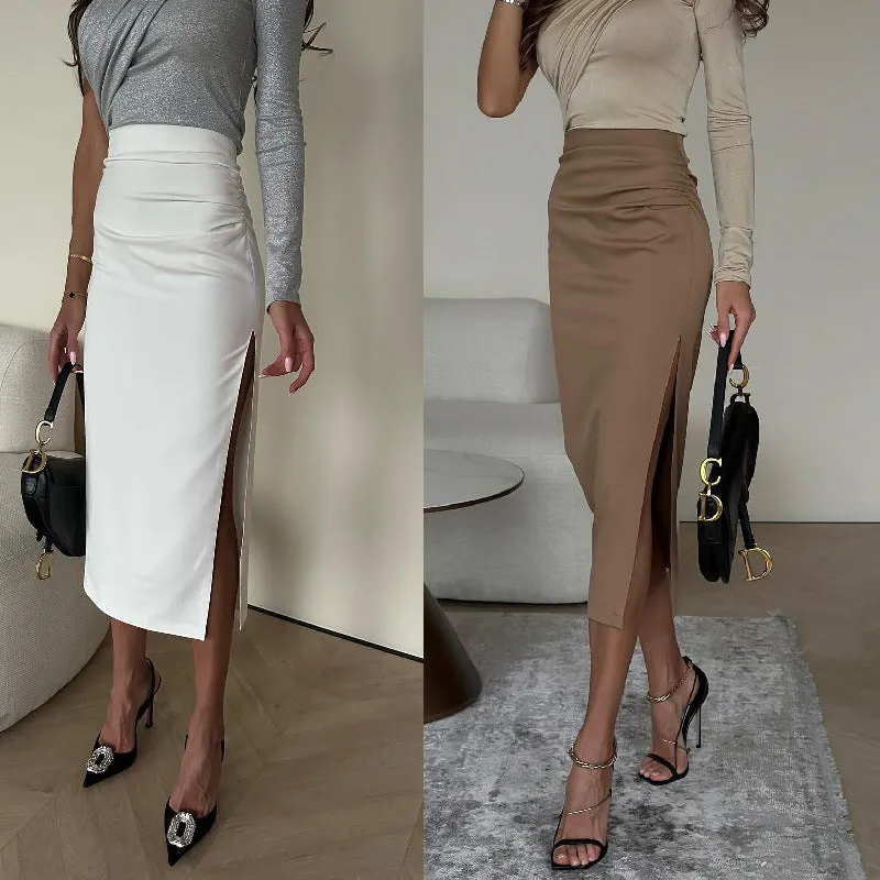 Toleet 2024 fall fashion trends 2024 New Fashion Split Solid Color Stretch Slim Skirt