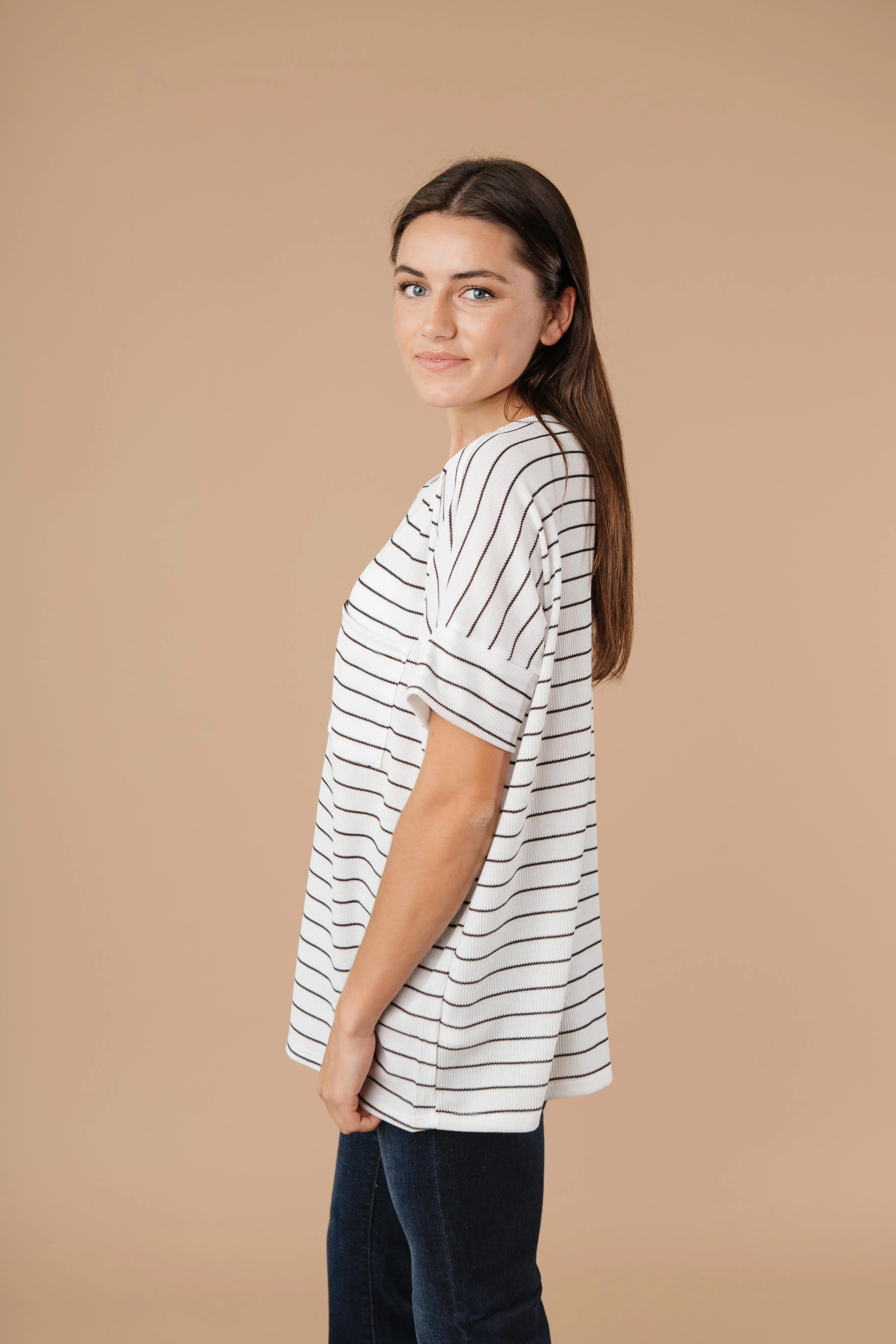 Tow The Line Striped Tee In Off White