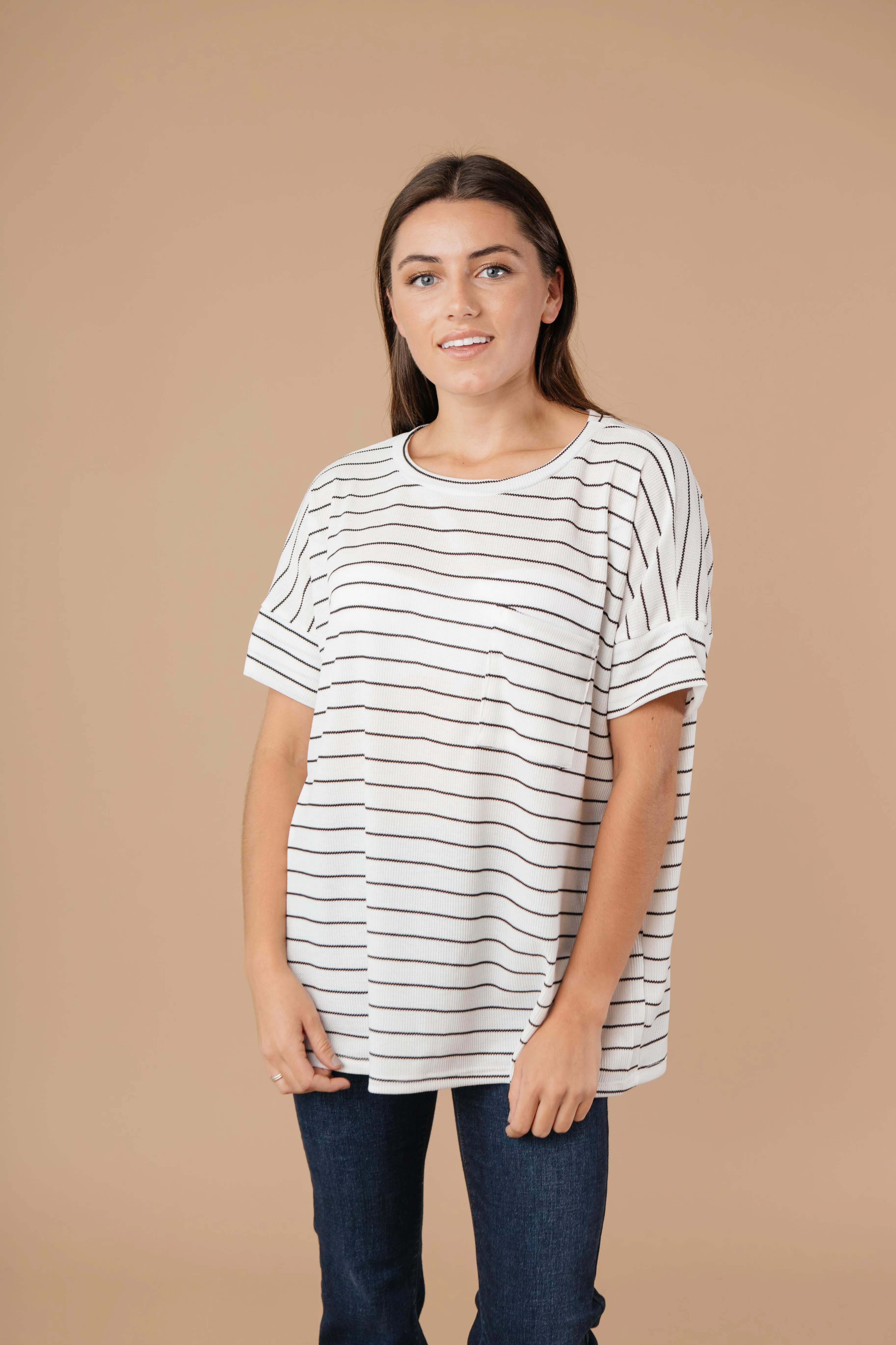 Tow The Line Striped Tee In Off White