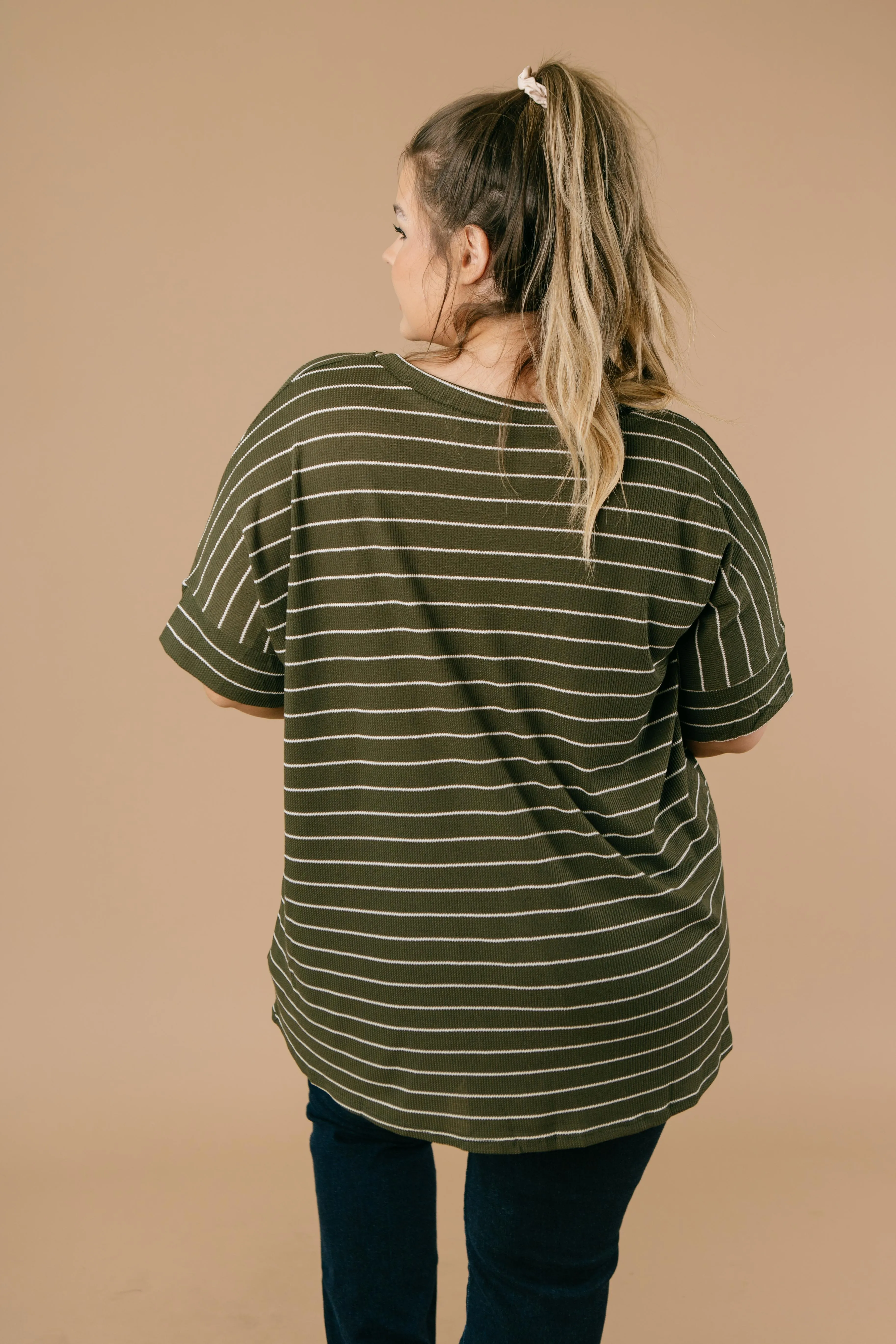 Tow The Line Striped Tee In Olive