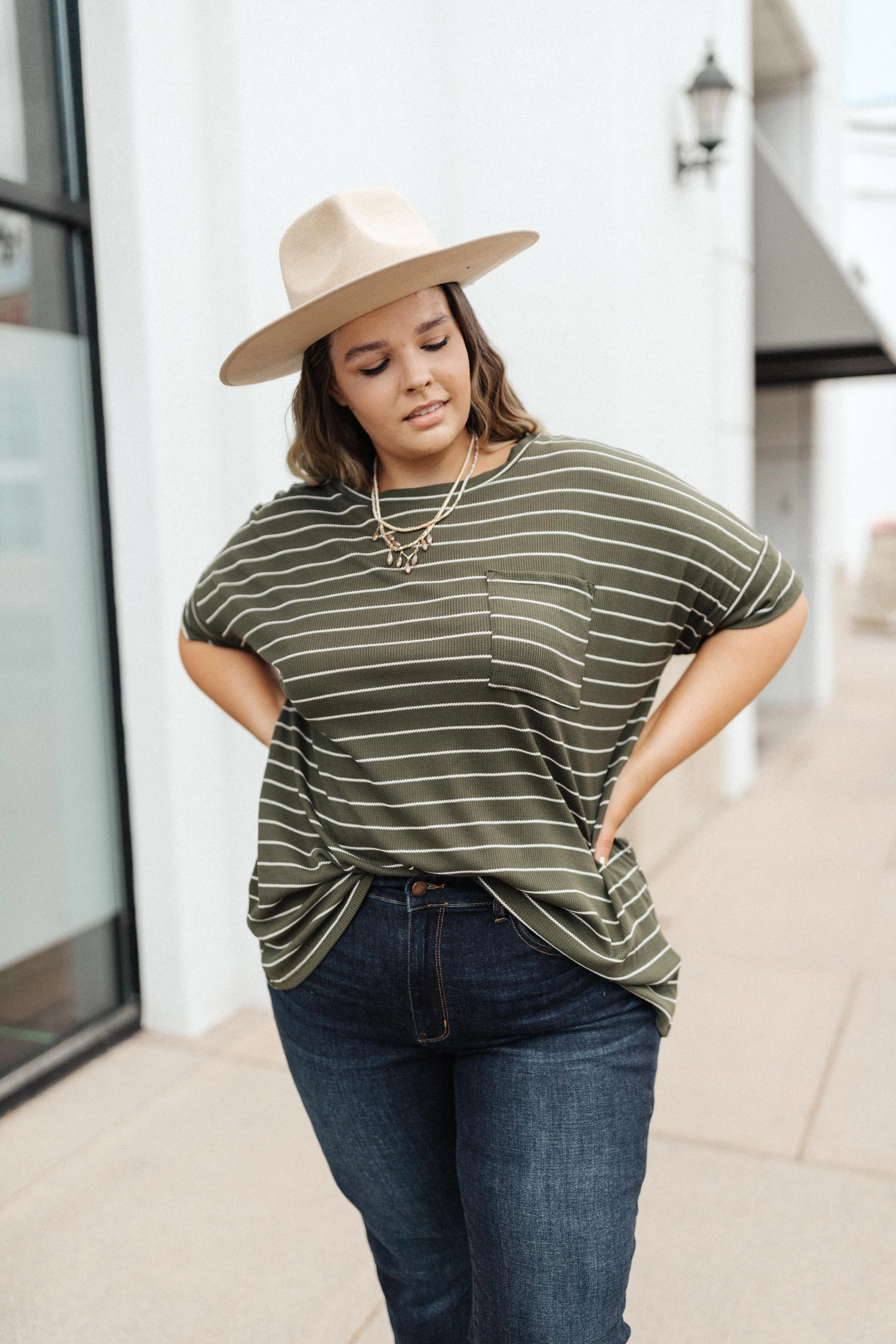 Tow The Line Striped Tee In Olive