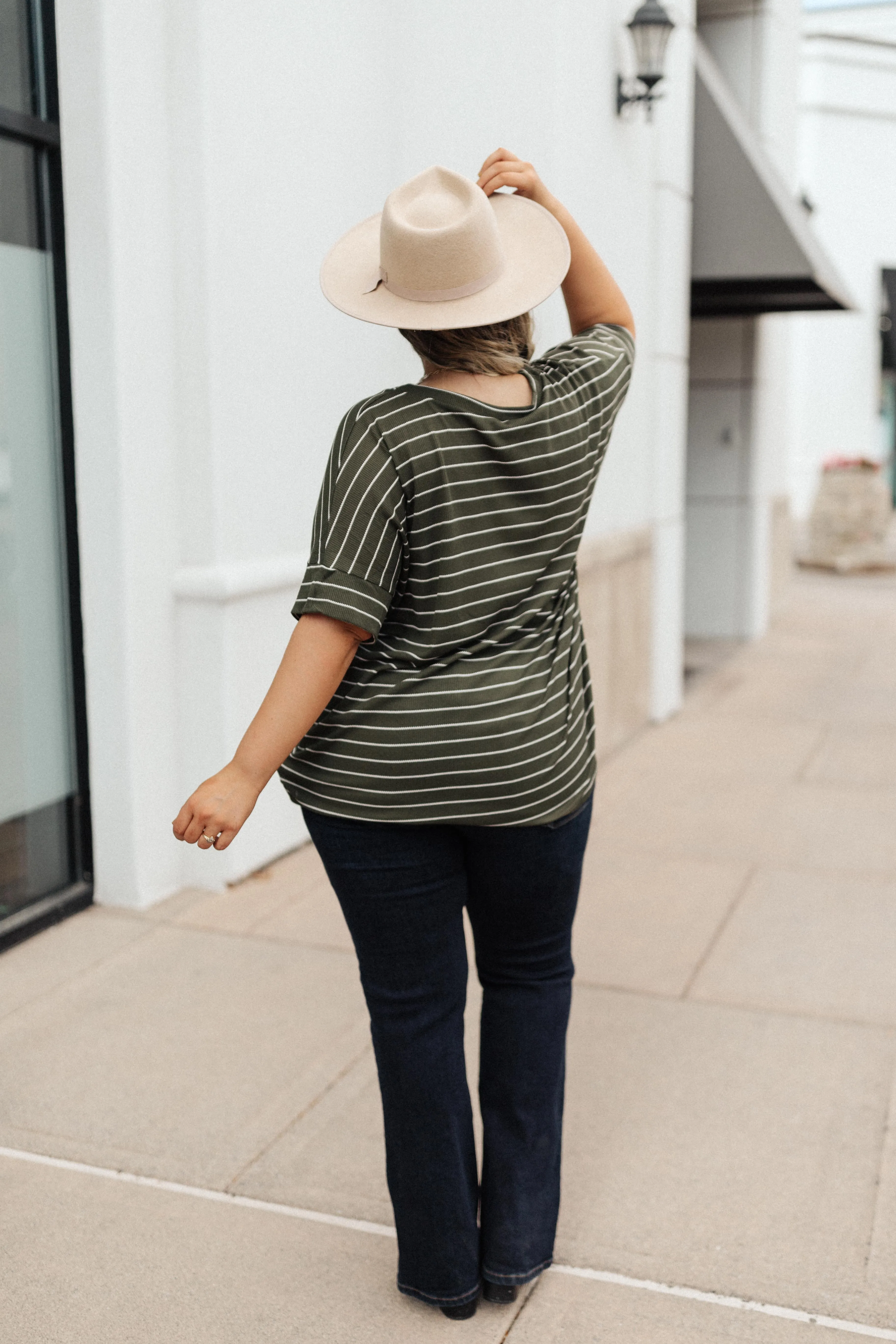 Tow The Line Striped Tee In Olive