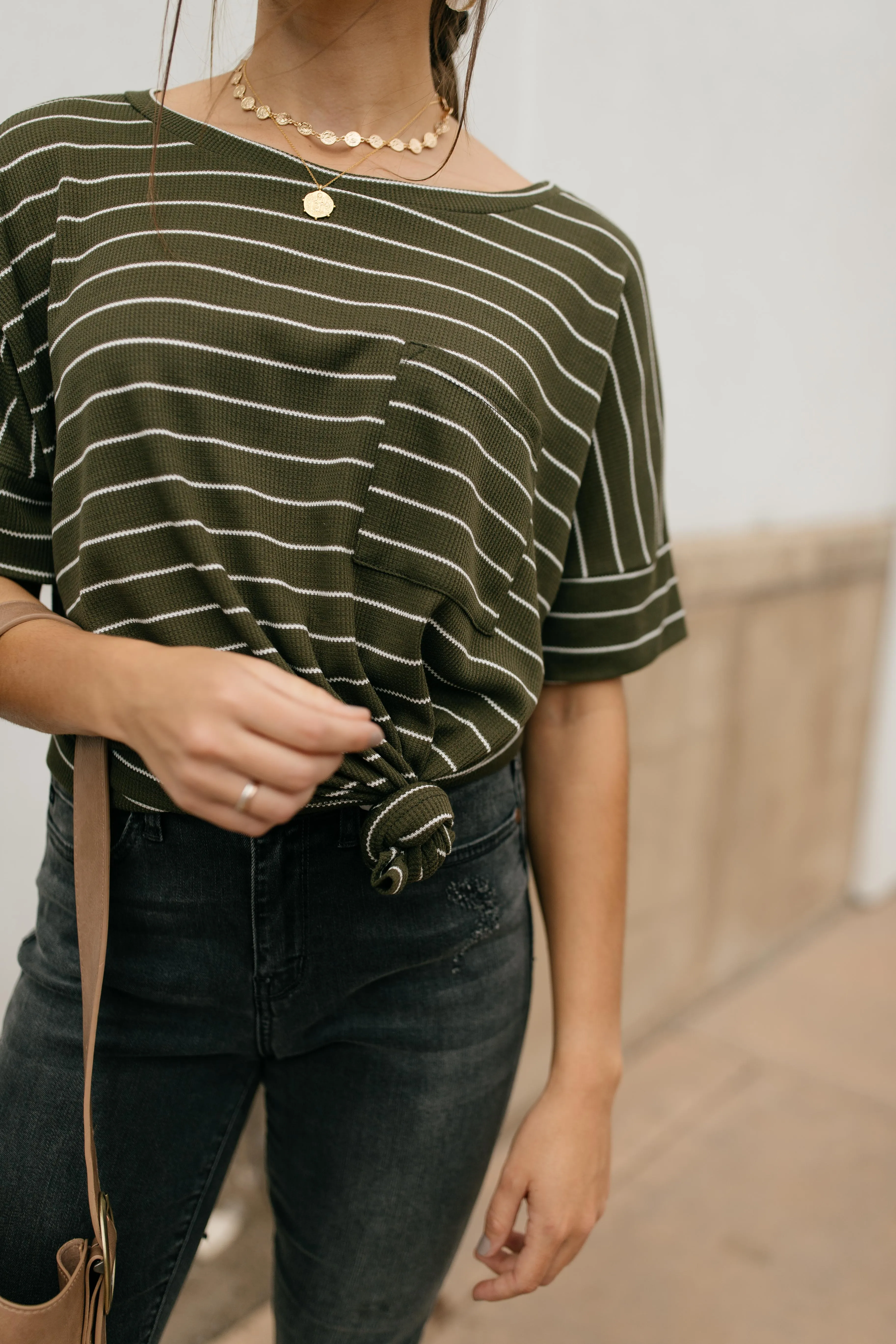 Tow The Line Striped Tee In Olive