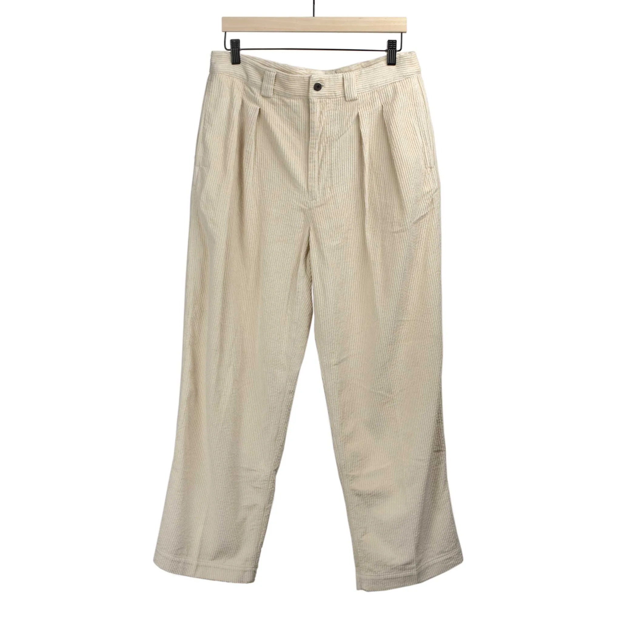 Two-tuck trousers in cream cotton corduroy