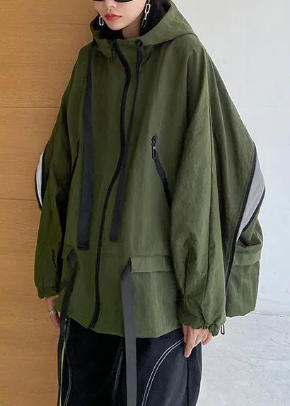 Unique hooded pockets Fashion fall coat army green baggy coat