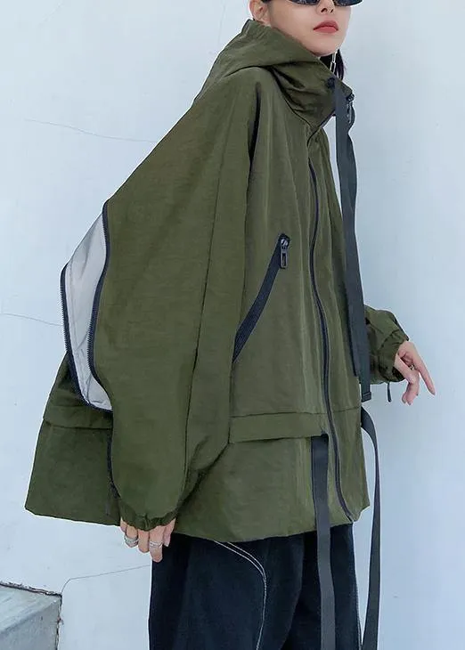 Unique hooded pockets Fashion fall coat army green baggy coat