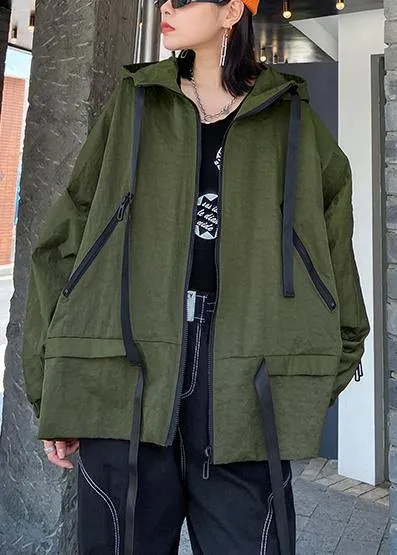 Unique hooded pockets Fashion fall coat army green baggy coat