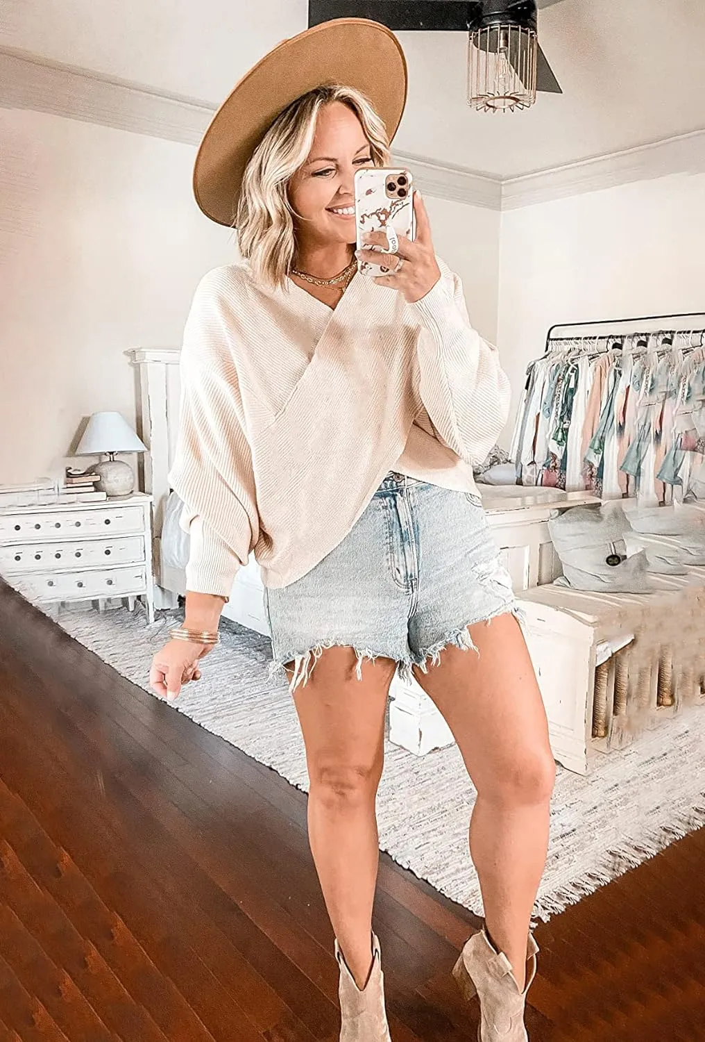 V Neck Long Sleeve  Casual Cross Wrap Asymmetric  Sweater