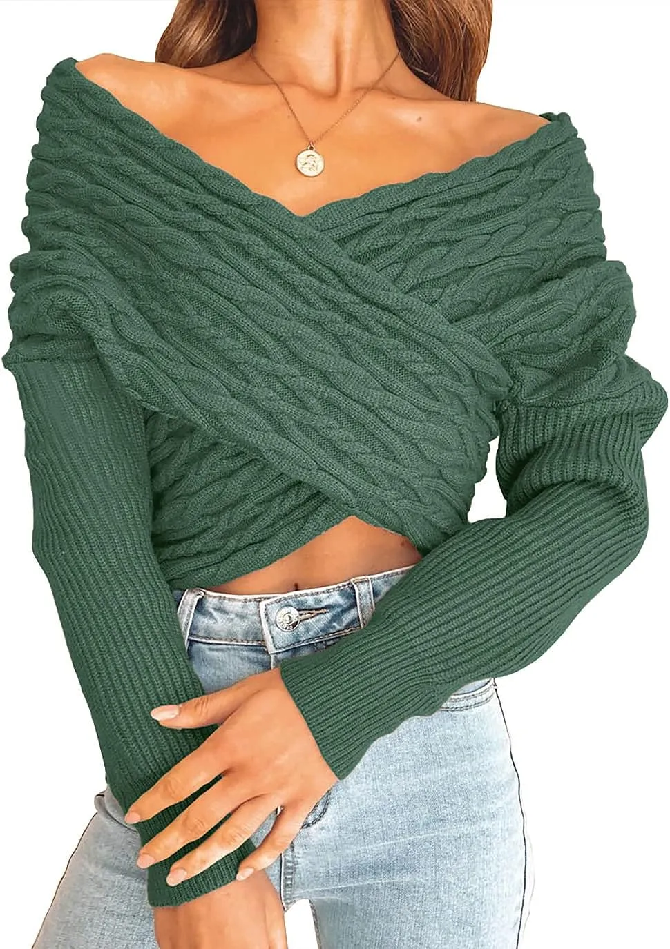 V Neck Long Sleeve  Casual Cross Wrap Asymmetric  Sweater