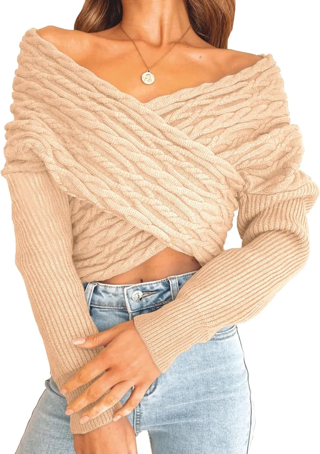 V Neck Long Sleeve  Casual Cross Wrap Asymmetric  Sweater