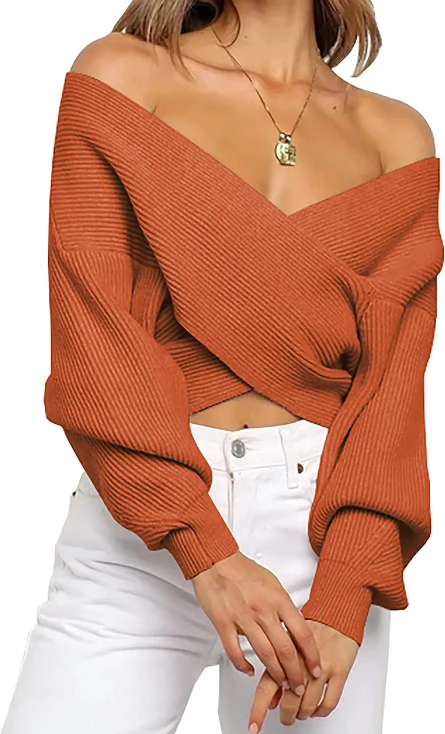 V Neck Long Sleeve  Casual Cross Wrap Asymmetric  Sweater