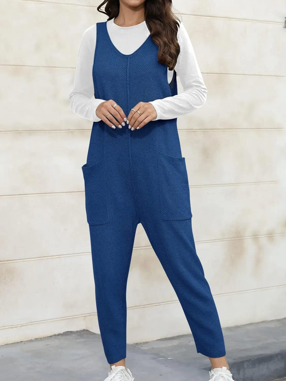 V Neck Sleeveless Sweater Jumpsuit with Pockets