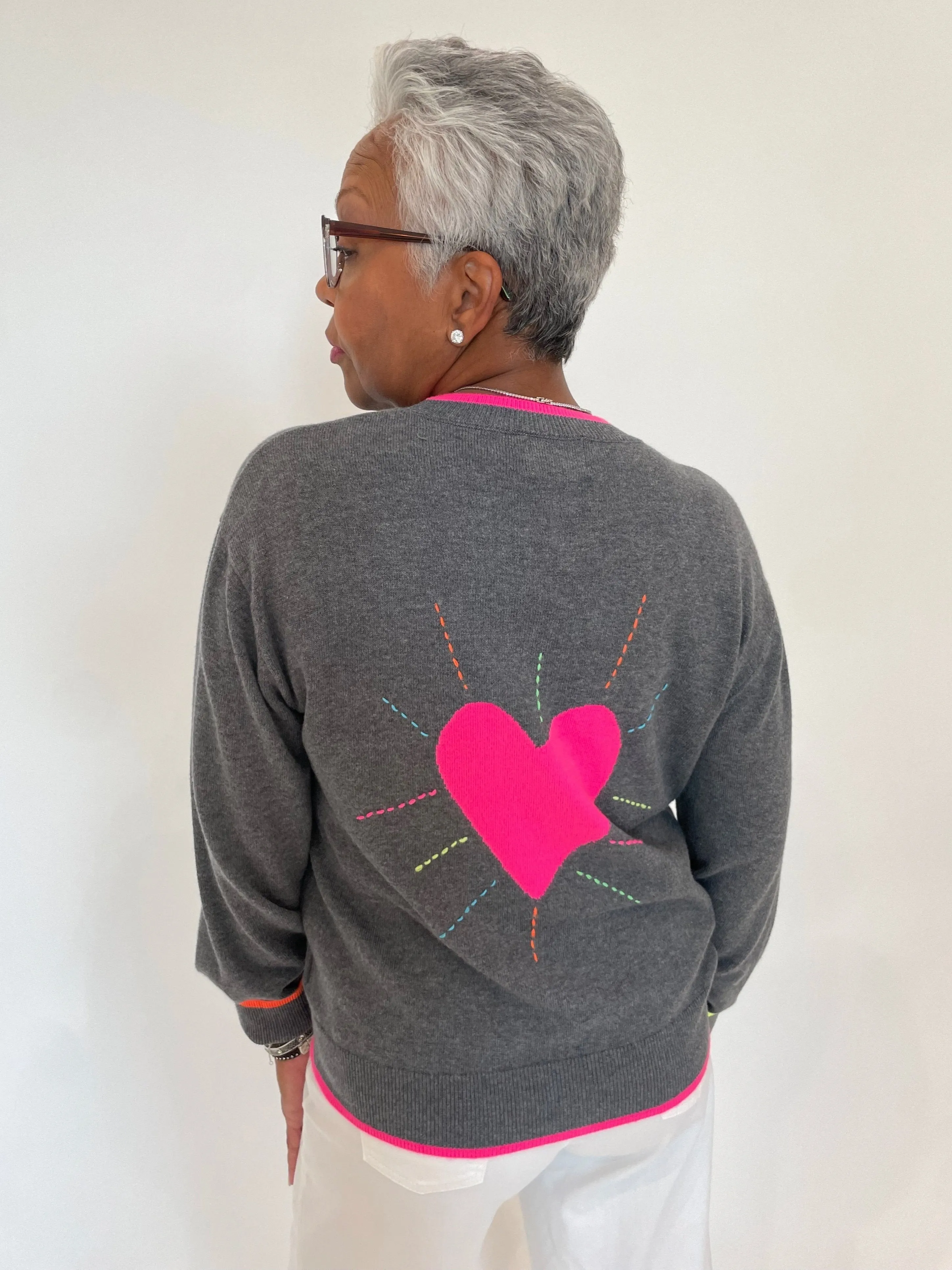 Valentina Heart Crew Sweater - City Grey