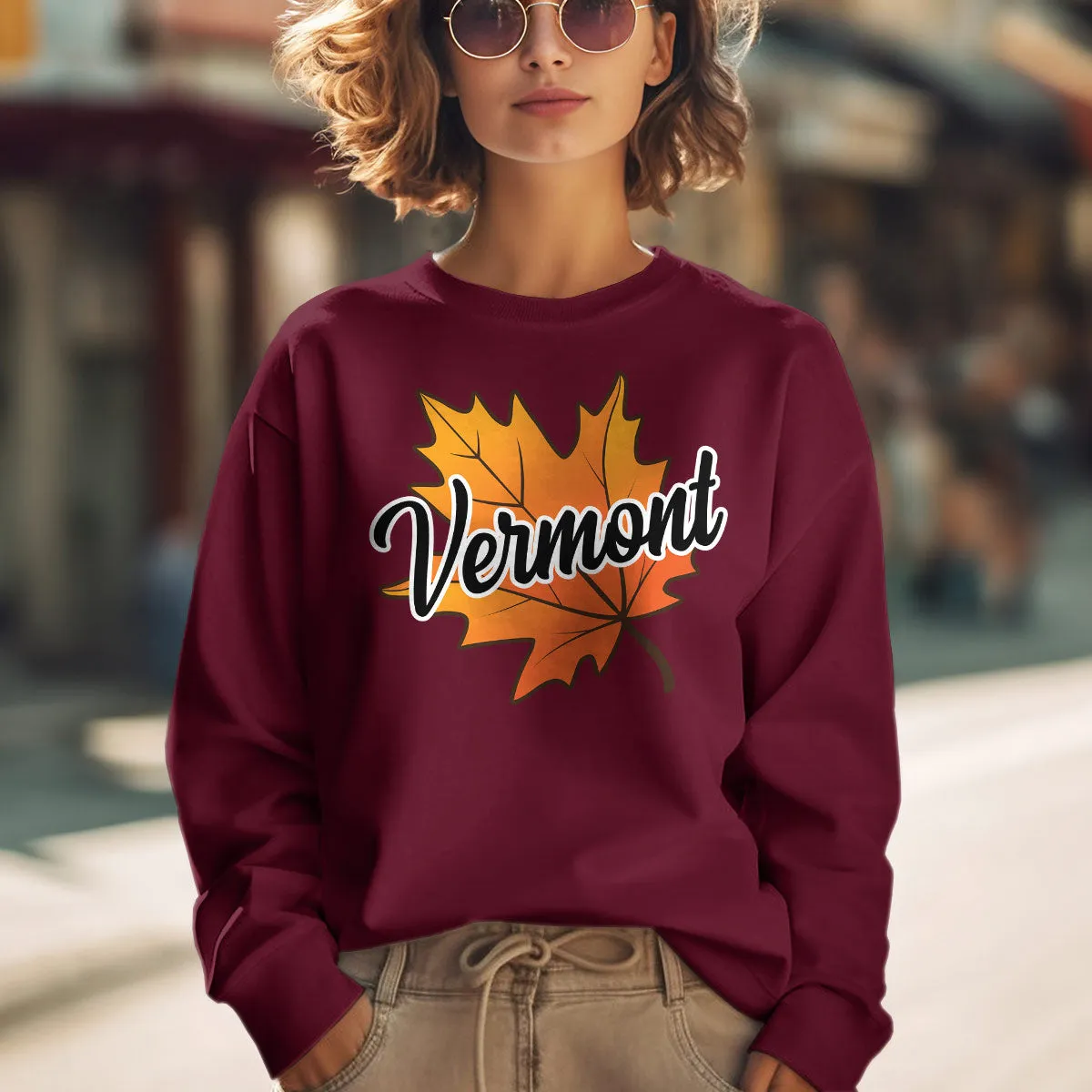 Vermont Autumn Leaf Sweatshirt Sweatshirt Adult Unisex S-XXL