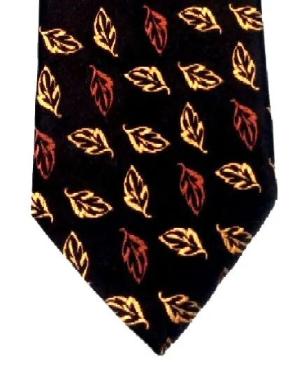 Villa Bolgheri- Brown/Gold Leaf, 100% Woven Silk Tie