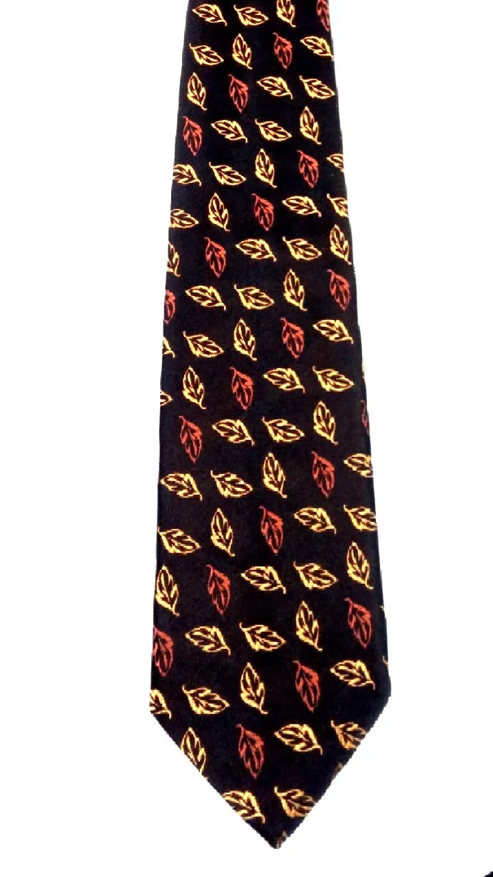 Villa Bolgheri- Brown/Gold Leaf, 100% Woven Silk Tie