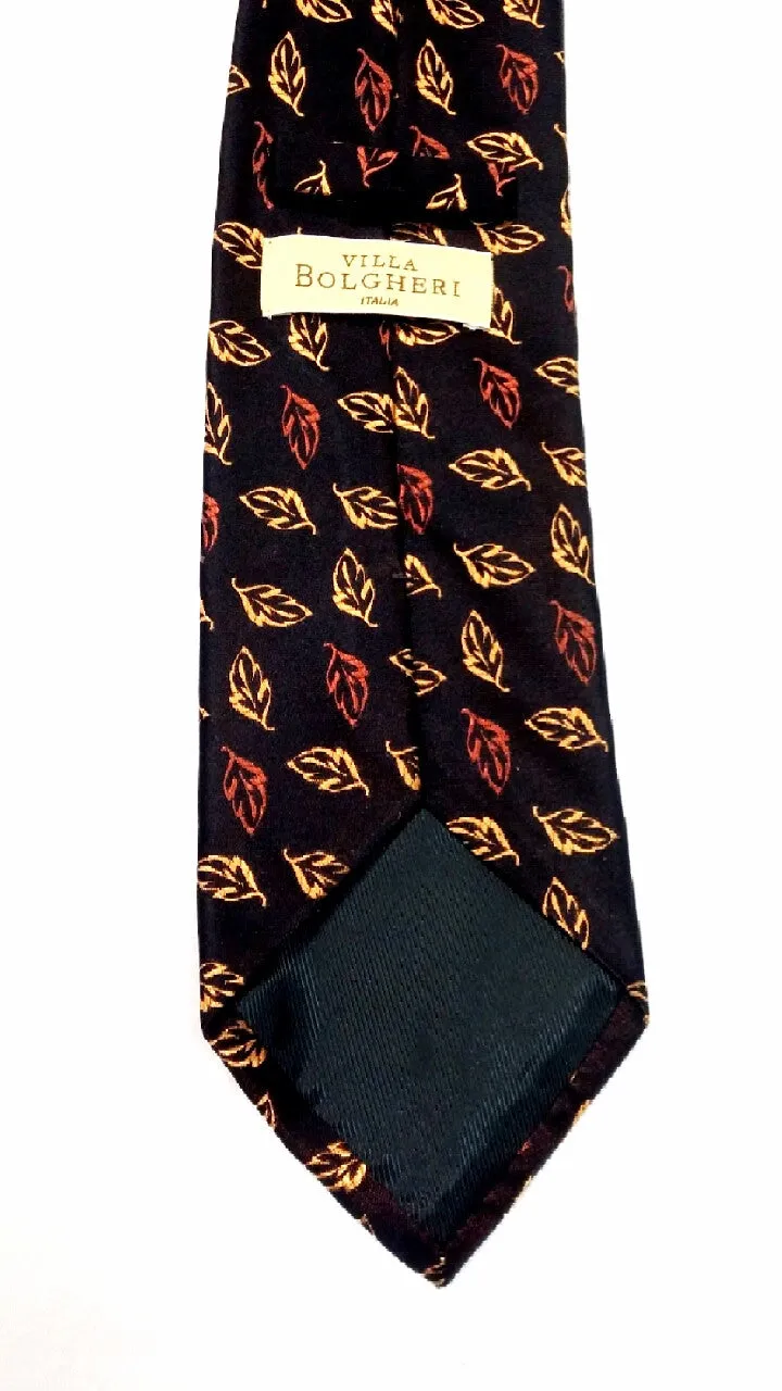 Villa Bolgheri- Brown/Gold Leaf, 100% Woven Silk Tie